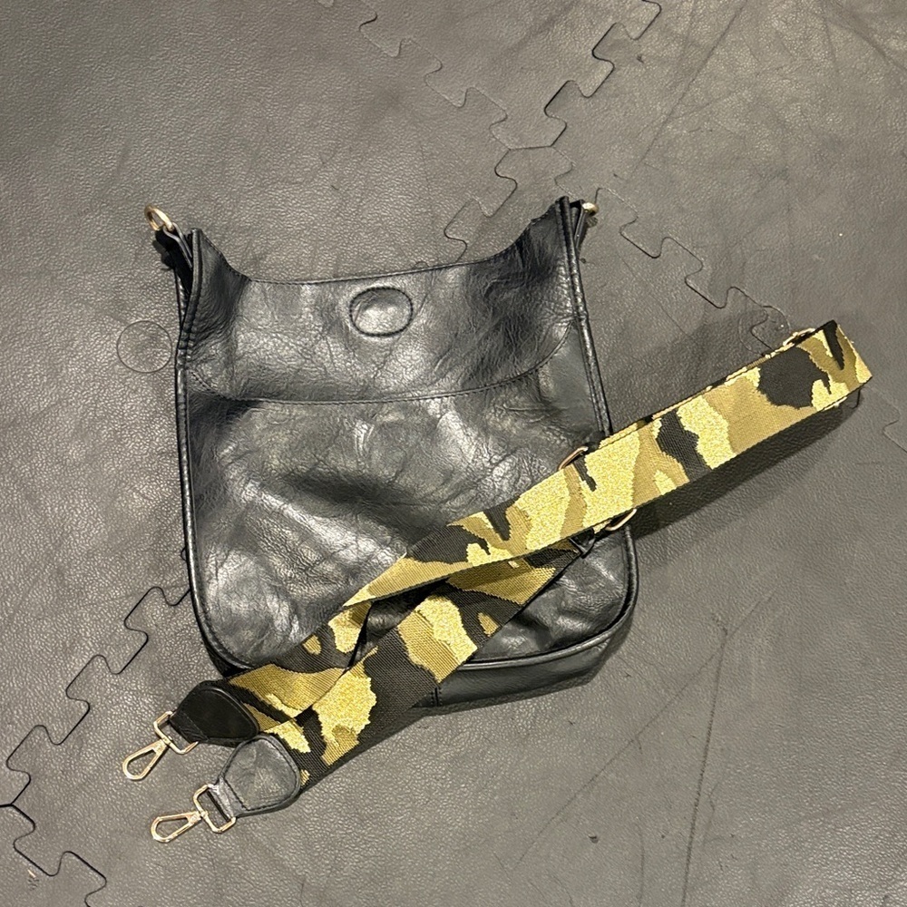 Black Crossbody Bag with Camouflage Strap